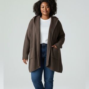 Soft Surroundings Chunky Knit Cardigan Wool Sweater Brown Oversized 1X